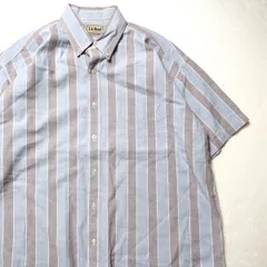 90's カナダ製 LLBean LLビーン ストライプ シャンブレー ボタンダウン シャツ 半袖 (L) コットン 旧タグ 90年代 オールド　アメリカ古着 USED  ビンテージ ヴィンテージ