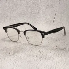 【AT Craig sq】伊達メガネ サーモント スクエア ブラック セルフレーム　ハーフフレーム　レトロモダン 眼鏡 ユニセックスデザイン ヴィンテージ　UV400　近視レンズ対応　ブルーライト対策【2356BLK】