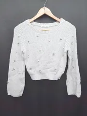 ◇ ⊇ MAJESTIC LEGON マジェスティックレゴン ビジュー 長袖 ニット セーター サイズＭ グレー レディース メンズ E  【1506180012271】