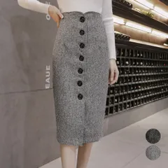 ツイード調ペンシルスカート 上品フロントボタン ミモレ丈エレガント 裏地付き品質 ハイウエストで若見え 大人きれいめで洗練された着回し 品格演出