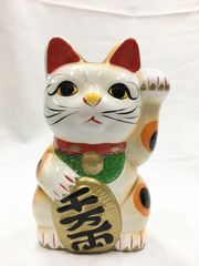 «花ラブリ»  MNN131S4 ４号　13.5cm 新品　招き猫　貯金箱　白　三毛猫　猫　ネコ　ねこ　家内安全　商売繁盛　金運招福　金運ＵＰ　縁起物　手描き　武陽久調堂製
