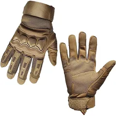 J-HARK サバゲー タクティカルグローブ タッチスクリーン対応 ナックルガード付き フルフィンガー 手袋 アウトドア 各種(ベージュ,  L)