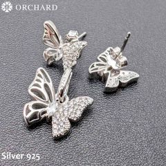 シルバー925 ジルコニア バタフライ ペンダント＆ピアスセット 華やかなデザイン メンズ レディース 高級ジュエリー