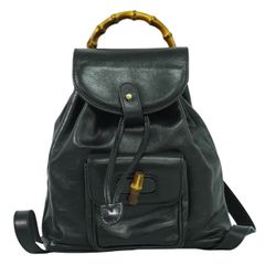 本物 グッチ GUCCI バンブーミニ リュックサック バックパック レザー ブラック Bamboo バッグ 中古 【フォロー割】