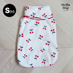 ★OUTLET【閉店セール全品半額】チェリータートルトップス　S(M)　さくらんぼ　ホワイト　白　犬服　ドッグウェア