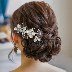 小枝ビジュー リーフ コーム★シルバー★ブライダル ウェディング 結婚式 ヘアアクセサリー 髪飾り ボンネ
