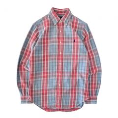 S ポロ ラルフローレン polo ralph lauren 長袖シャツ コットンシャツ 綿 ネルシャツ 厚手 ヘビネル 古着 ボタンダウンシャツ タータンチェック チェック柄 チェックシャツ パステルカラー 水色 ピンク