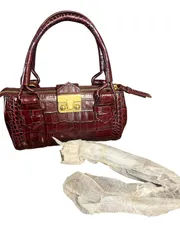 PAULE KA ポールカ クロコ型押し ハンドバッグ ボルドー ゴールド金具 ショルダー付きHK