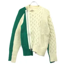 sacai サカイ 21AW Wool Knit Zip Up Blouson ウールニットジップブルゾン 21-02778M ホワイト グリーン 1のサムネイル