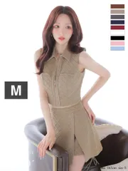 ベージュ [GL3261-BR-2508] 【ROBE de FLEURS Glossy/ローブドフルール グロッシー】襟付き/ ノースリーブ/ センタージップ/ ラメニット/ ラップスカート/ フレア/ ミニドレス/ キャバドレス