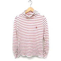 ルコックスポルティフ le coq sportif ボーダー柄 カットソー Tシャツ タートルネック 長袖 くしゅ袖 コットン 綿 L ホワイト 白 レッド 赤 /FT31