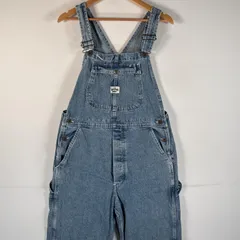 古着 リー Lee USA製 オーバーオール デニム ワーク ワンポイントロゴ ダンガリーズ サイドポケット ハンマーループ M  ブルー系 メンズ