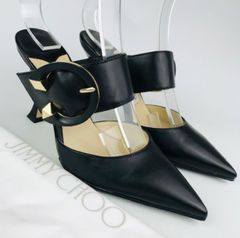美品★ JIMMY CHOO・ジミーチュウ MAGIE レディース レザー メタルスタッズバックルストラップ ミュール サンダル（34 1/2）