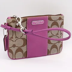 美品 コーチ ポーチ シグネチャー ライトブラウン系×パープル KYM