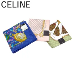 セリーヌ CELINE ハンカチ3点セット 柄 カラフル おしゃれ ブルー ピンク ライトグリーン