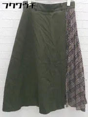 ◇ NATURAL BEAUTY BASIC 切替 プリーツチェック 膝下丈 フレア スカート サイズM カーキ ブラウン系 レディース 【中古】 【1103040000128】