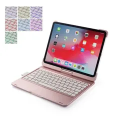 F11AS iPad Pro 11インチ 第1/2/3/4世代用 Bluetooth ワイヤレス キーボード ハード ケース メッキ ノートブック風 7色バックライト付 360度回転 (ブラック、シルバー、ローズゴールド)３色選択