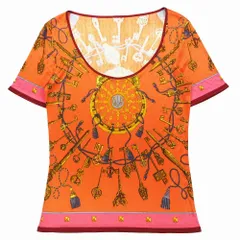 HERMES エルメス LES CLES 鍵柄 半袖 Tシャツ Uネック トップス レディース オレンジ サイズM  【中古】のサムネイル
