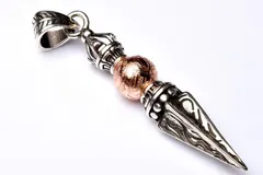 アルタイ隕石(メテオライト) 56x10(丸玉10)mm 金剛杭(プルパ)  ピンクゴールドコーティング ペンダントトップ 1個売り パワーストーン 天然石 _PRG2186-2