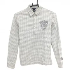 【美品】ゾーイ 長袖ポロシャツ ライトグレー×白 ギンガムチェック コットン混  レディース 40(L) ゴルフウェア ZOY