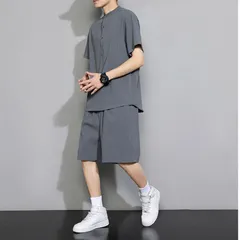 綿麻上下セット メンズ 甚平風 セットアップ Tシャツ ショートパンツ リネン 夏 薄手 ルームウェア 部屋着 父の日 プレゼントtaozh05