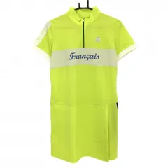 【美品】ルコック 半袖ハイネックワンピース 蛍光グリーン×白 胸元切替 ハーフジップ  レディース L ゴルフウェア le coq sportif