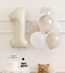 【くすみカラーナンバーバルーン＆ゴム風船 7個（各色予備付き）セット】 誕生日飾り　数字０～９選べます100日祝い　記念日　パーティー　おうちフォト　HAPPY BIRTHDAY　インスタ　韓国風