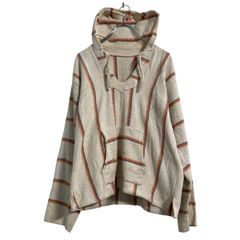 メキシカンパーカー L～ ホワイト オレンジ ブルー ストライプ 民族 ヒッピー 古着卸 アメリカ仕入 a701-5531