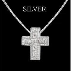 シルバー ダブルクロス 十字架 ネックレス キュービックジルコニア