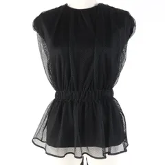 極美品☆MONCLER モンクレール ロゴ刺繍入りリボン メッシュ レイヤード フレンチスリーブ カットソー ブラック S イタリア製 正規品 レディース