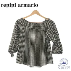 ☆美品☆ repipi armario レピピアルマリオ トップス カットソー 七分袖 チェック柄 カジュアル オシャレ レディース ブラック M 901-3166 送料無料