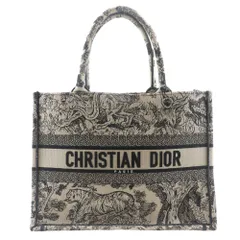 【Dior】クリスチャンディオール ブックトート ミディアム トワル・ドゥ・ジュイ エンブロイダリー 50-MA-0252 キャンバス ベージュ/黒 レディース トートバッグ