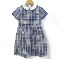 ファミリア ワンピース トップス 半袖 チェック柄 キッズ 女の子用 120サイズ ベージュ×青 Familiar 【中古】