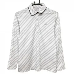 【美品】アディダス 長袖ポロシャツ 白×ライトグレー 斜めボーダー レディース L/G ゴルフウェア adidas