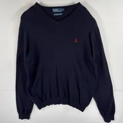 古着 ポロバイラルフローレン Polo by Ralph Lauren コットンニットセーター Vネック ワンポイントロゴ刺繍 M  ネイビー メンズ