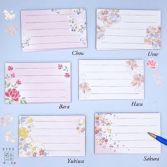 バラや蝶など6種のお花＊淡い桃色の名刺サイズのメッセージカード72枚 No.48