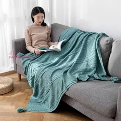 麻花ソファカバーブランケットオフィス昼寝ブランケットフリンジニットカジュアルエアコン厚手ブランケット  am4a028899