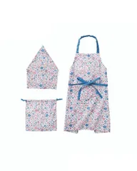 【在庫処分】ブルー キッズエプロン+バンダナ+巾着セット レップ(Rep)リサ