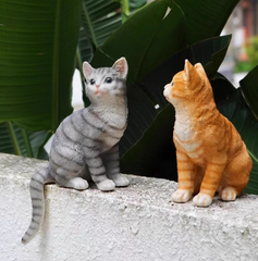 猫の飾り置物 オブジェ ガーデンオーナメント  可愛い 室内 屋外 インテリア 玄関 リビング ダイニング 装飾 庭 ガーデニング 装飾 ガーデン 樹脂 イエロー、グレー 2色選択