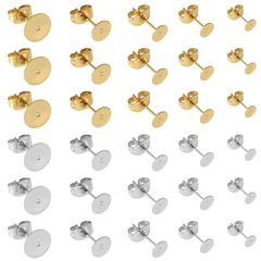 【特価商品】2色100ペア 5サイズ シルバー 3mm 4mm ゴールド 5mm パーツ 6mm ピアス 8mm 平皿 丸皿 台座付き 約200個セット キャッチ付きピアス サムコス 芯付ピアス金具