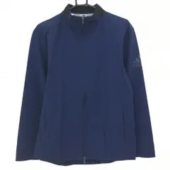 【超美品】アディダス ジャケットブルゾン ネイビー 袖ロゴプリント 薄手 メンズ L ゴルフウェア adidas