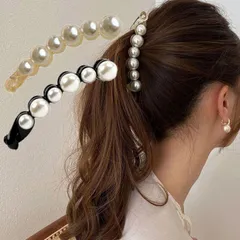 バナナクリップ ヘアクリップ 大きめ パール ヘアアクセサリー 髪留め 結婚式 パーティ シンプル 人気 まとめ髪 髪飾り 大人かわいい 韓国(メール便送料無料)