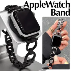 アップルウォッチ バンド ブラック ステンレス チェーン 38mm 40mm 41mm 42mm 44mm 45mm 46mm 49mm アクセサリー 黒 腕時計ベルト apple watch SE 10 9 8 7 6 5 4 3 2 メンズ レディース