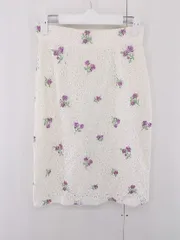 ◇ MERCURYDUO マーキュリーデュオ 総レース 花柄 膝丈 タイト スカート サイズS ホワイト マルチ レディース E  【1304260019222】