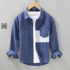 [M]メンズ ファッション 服 男性用 オシャレ シンプル 大人 かっこいい 大きいサイズ ストリート 紳士服 夏 リネン ホワイト シャツ 長袖 レトロ コットン リネン シャツ ポケット トップス カジュアル ジャケット