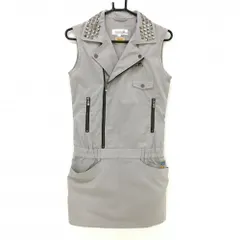 ルコックゴルフ ノースリーブワンピース グレー×黒 スタッズ ロゴ刺しゅう レディース M ゴルフウェア le coq sportif