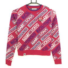 超美品】マークアンドロナ セーター ダークピンク×白 斜めロゴ総柄  