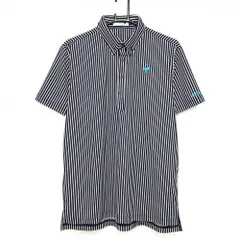 【超美品】ルコックゴルフ 半袖ポロシャツ 黒×白 ストライプ ボタンダウン メンズ LL ゴルフウェア 2024年モデル le coq sportif