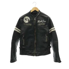 アルマーニ ジーンズ ARMANI JEANS ロゴペイント 加工 バッファローレザー ライダース ジャケット ジップアップ EU46 黒 ブラック /DF ■OSのサムネイル