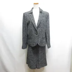レリアン Leilian ツイード ジャケット スカート スーツ セットアップ 13＋ 黒 ブラック 大きいサイズ ウール混 裏地付き 日本製